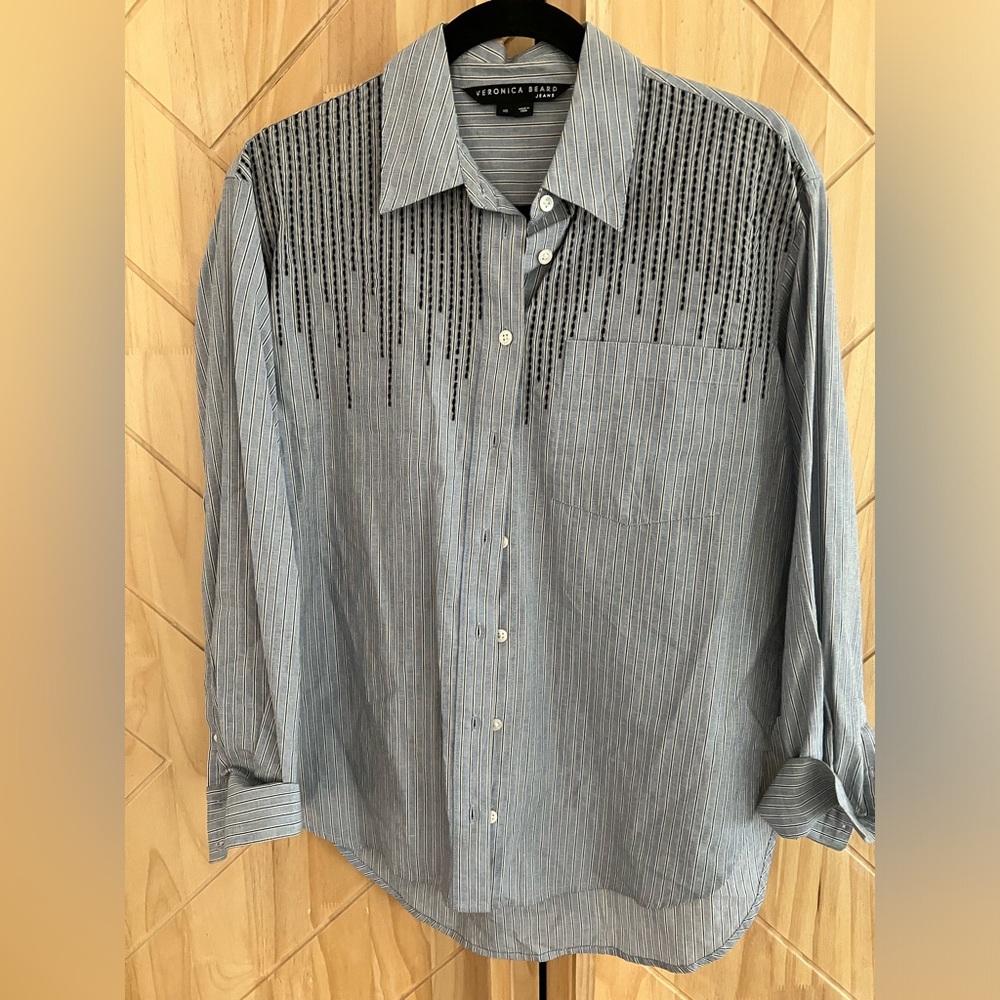 Veronica Beard Yarn Dye Button up Shirt with embroidery